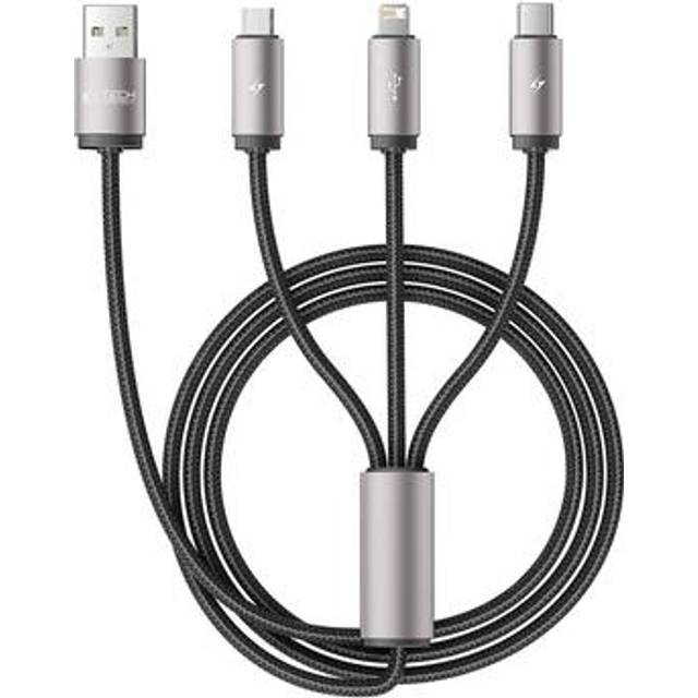 Tech-Protect 3in1 USB-A Till Lightning/Type-C/Micro-USB Kabel 1m - GrÃ¥