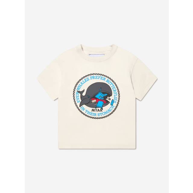 MYAR Boys Cotton Whale Print T-Shirt - Ivory - Size 12Y