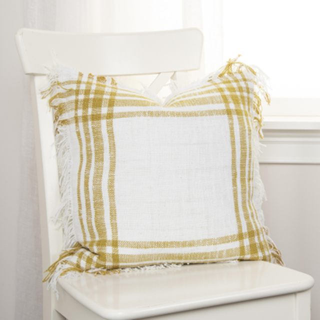 Rizzy Home Plaid 18 x 18 Down Filled Pillow with Woven Cotton Cover-White/Gold