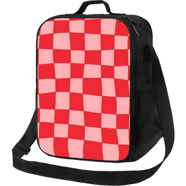 Kids Lunch Bag Hand Drawn Checkerboard Pattern (redpink) Insulated Tote Box for Girls Boys Back to School