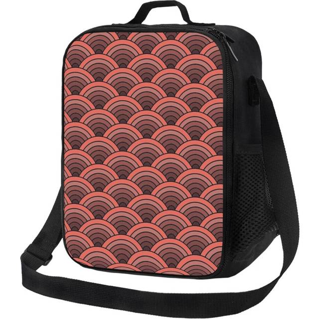 Kids Lunch Bag Red Traditional Seigaiha Japanese Pattern Wagara Insulated Tote Box for Girls Boys Back to School