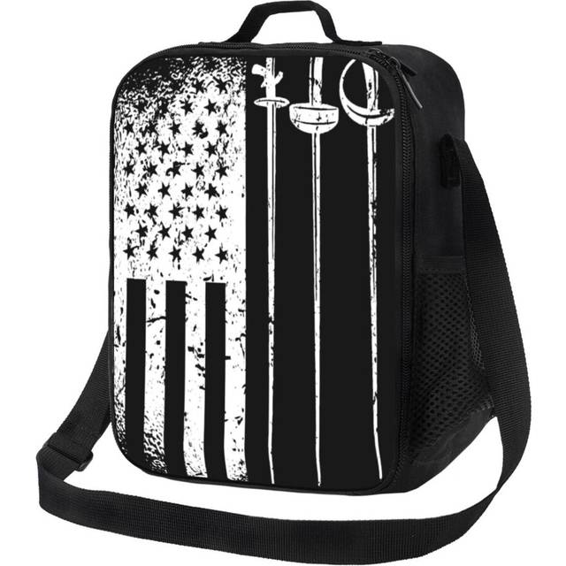 Kids Lunch Bag American Fencing Gear Patriotic USA Flag Fencer 4th Of July Insulated Tote Box for Girls Boys Back to School