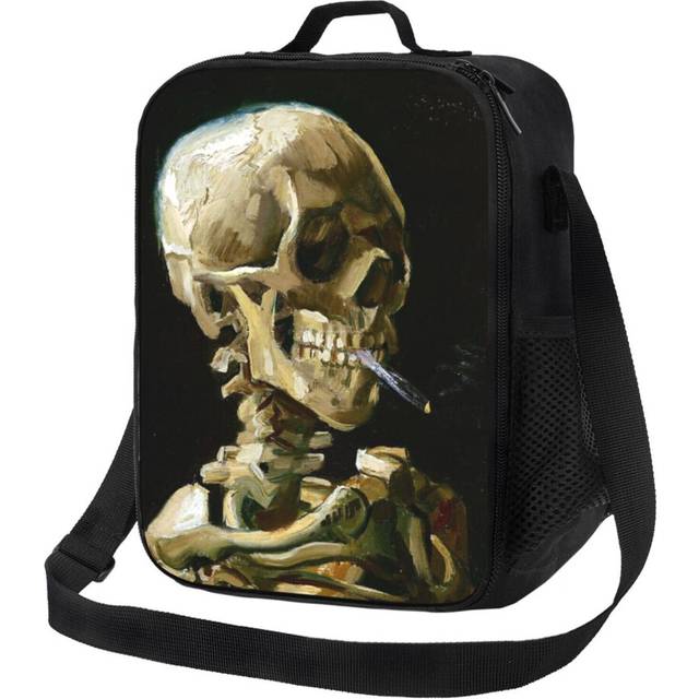 Kids Lunch Bag Vincent Van Gogh Head Of A Skeleton With A Burning Cigarette Insulated Tote Box for Girls Boys Back to School