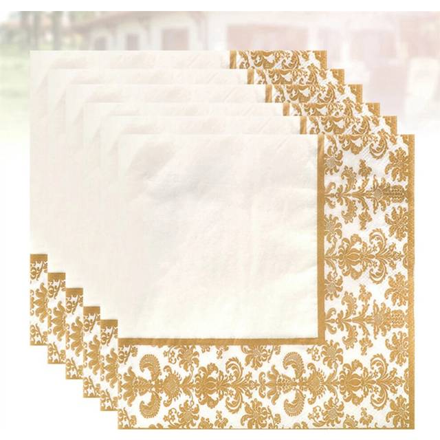 300Pcs Gold Printing Disposable Napkin Tissue Paper Printed Napkins for Restaurant and Hotel (Golden + White)