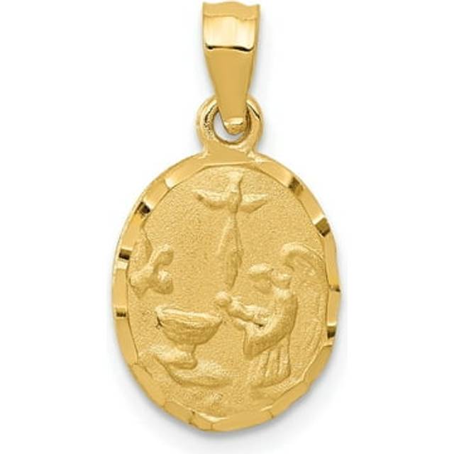 14K Yellow Gold Satin Diamond-Cut Baptism Pendant