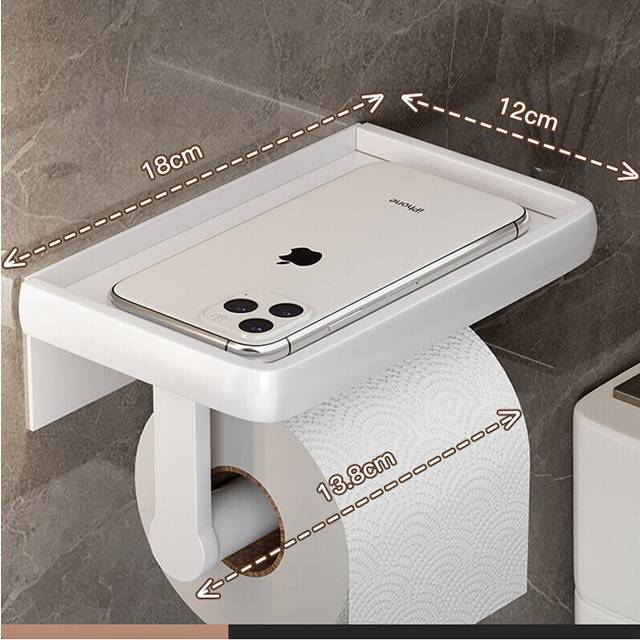 (a-White C) Large Gun Grey Toilet Paper Holder Wall-Mounted Paper Roll Holder With Storage Tray Toilet Organizer Phone Bathroom Accessories