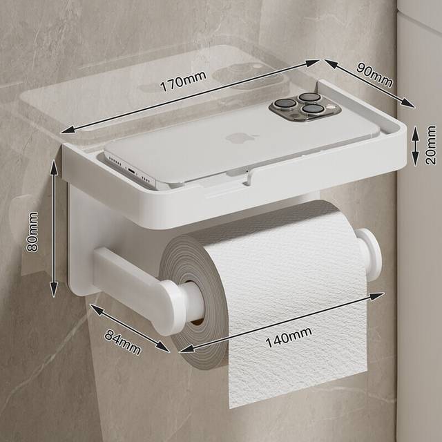 (a-White F) Large Gun Grey Toilet Paper Holder Wall-Mounted Paper Roll Holder With Storage Tray Toilet Organizer Phone Bathroom Accessories