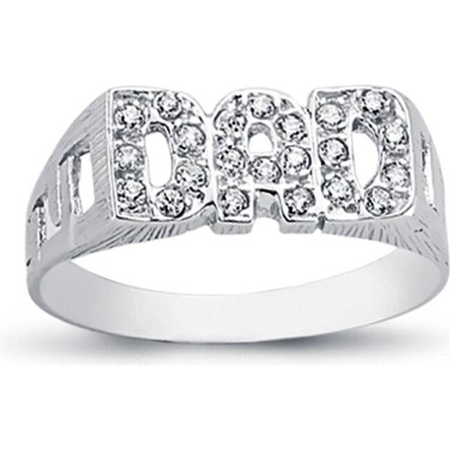 (Y) Jewelco London Mens Rhodium Plated Sterling Silver Round Cubic Zirconia DAD Signet ID Ring 8mm