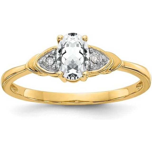 14K Yellow Gold White Topaz & Diamond Ring - Size 7