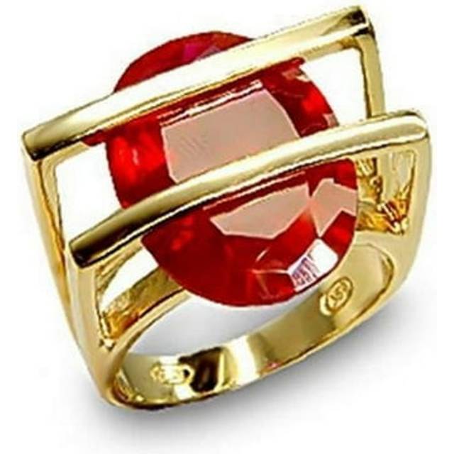 Alamode 6X001-6 Gold 925 Sterling Silver Ring with Synthetic Garnet, Ruby - Size 6
