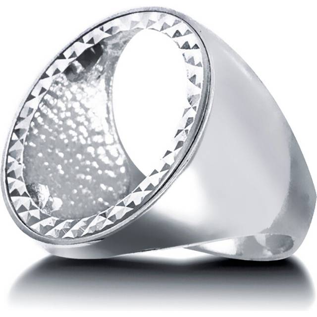 (Y) Jewelco London Men's Solid 925 Silver Domed Polished Full Sovereign Mount Ring