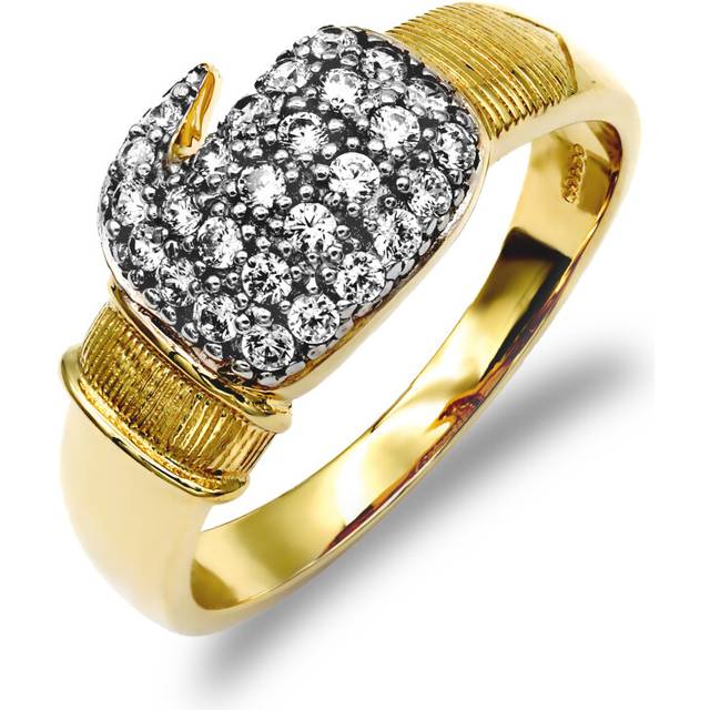 (Z+2) Jewelco London Men's Solid 9ct Yellow Gold White Round Brilliant Cubic Zirconia Pave Boxing Glove Novelty Ring