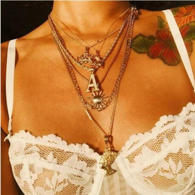 Vintage Sun Pendants Ancient Egyptian Pharaoh Necklace Gold Chain Layered Necklaces Womens Jewelry Boho Fashion Letter A Collier - Multicoloured