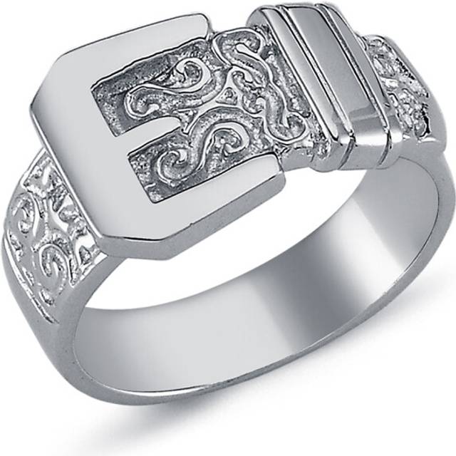 (Z) Jewelco London Mens Rhodium Plated Sterling Silver Round Cubic Zirconia Carved Buckle Love Ring 12mm
