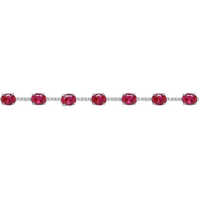 Jewelco London Ladies Sterling Silver Ruby-Red Oval Cubic Zirconia Alternating Eternity Tennis Bracelet 5mm 6.5 inch - GVB209RUB