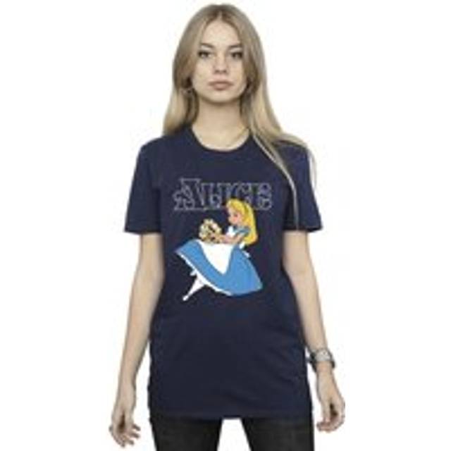 (3XL, Navy Blue) Disney Womens/Ladies Alice In Wonderland Flowers Cotton Boyfriend T-Shirt