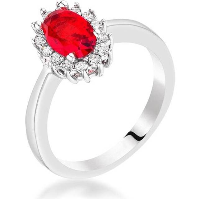Silvertone Ruby Red Cubic Zirconia Oval-Cut Halo Engagement Ring