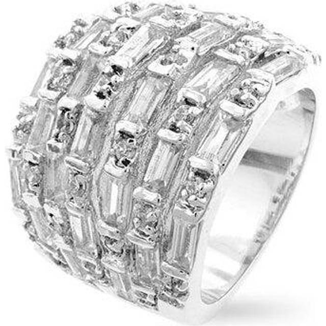Silvertone Baguette-Cut Cubic Zirconia Multi-Row Fashion Ring
