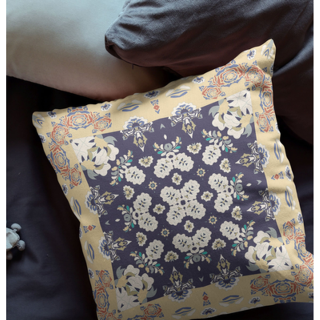 Rose Box Suede Blown and Closed Pillow w Insert in Yellow and Navy