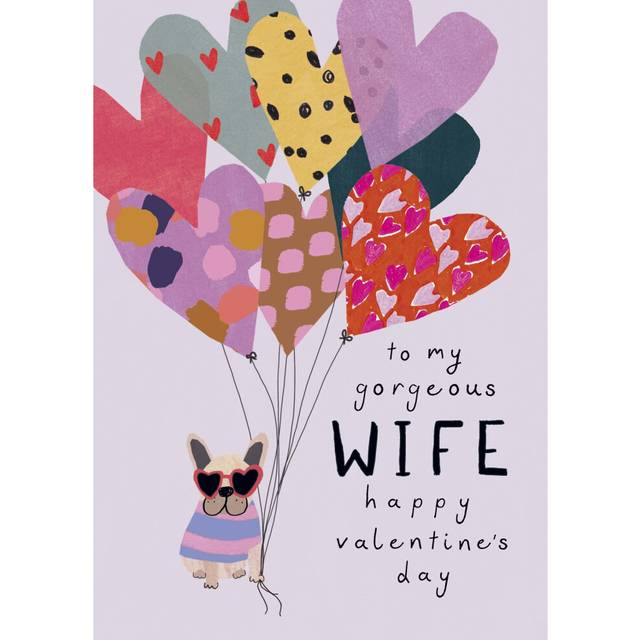 My Gorgeous Wife Contemporary Dog With Balloons Valentine's Day Greeting Card