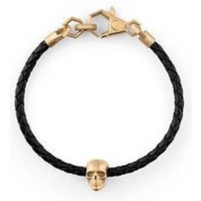 Philipp Plein FRIENDSHIP SKULL IP Yellow Gold BLACK leather bracelet, One Colour, Women