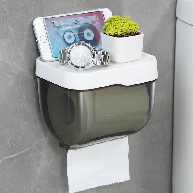 (a-Gray) Punch-free Toilet Paper Holder Box Waterproof Storage Toilet Paper Storage Rack Paper Towel Kitchen Bathroom Storage Box