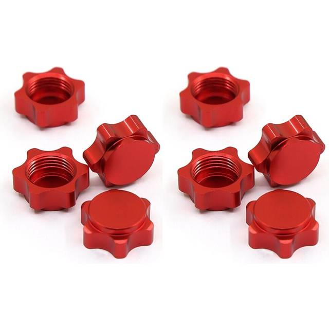 8Pcs Aluminum Wheel Hub Cover Anti-Dust Cover 17mm Hex Nut for 1/8 RC Car,Red
