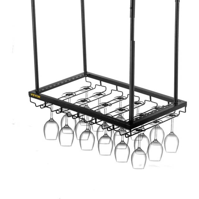Vevor XGSJJYCHS23.5TTLMV0 23.6 x 13.8 in. Ceiling Wine Glass Rack, Black