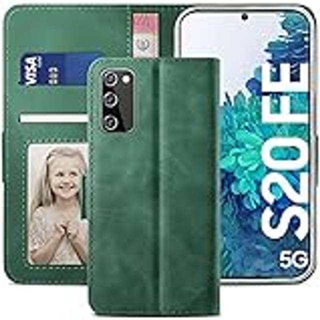 YATWIN Fodral för Samsung Galaxy S20 FE Edition, Premium PU-läderfodral plånbok, [kortplatser] [magnetiskt lås] Flip fodral för Samsung Galaxy S20 FE 4G/5G - tallgrön