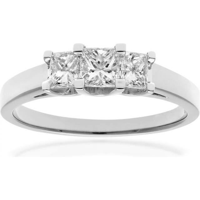 Diamant L'Eternel Womens 18ct White Gold 3/4 Carat Certified J/I Princess Cut Diamond Trioligy Ring - Size P