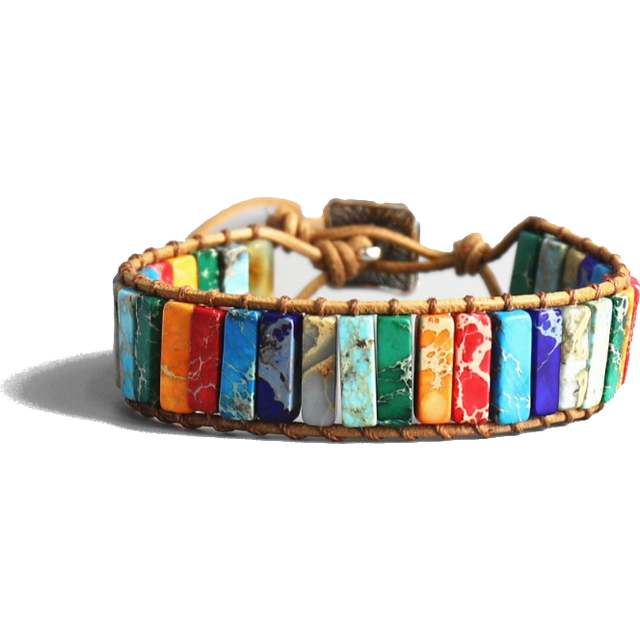 (One Size, 1) 7 Chakra Natural Stone Tube Beads Bracelet