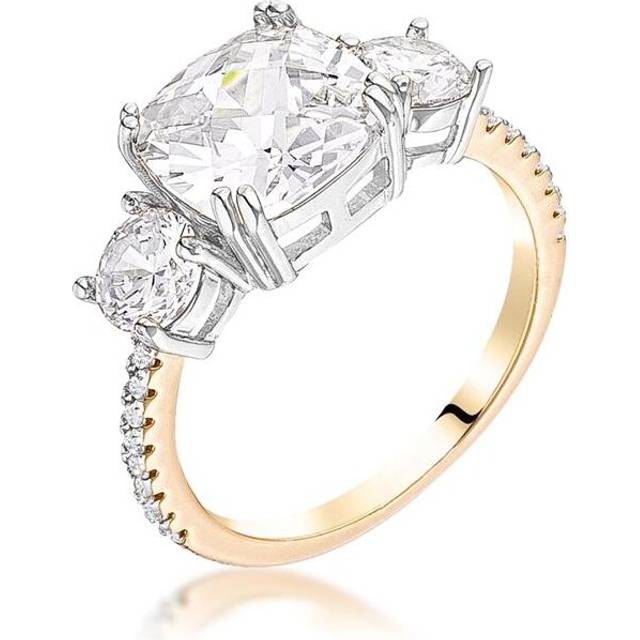 Silver and Goldtone Cushion-Cut Cubic zirconia 3-Stone Engagement Ring