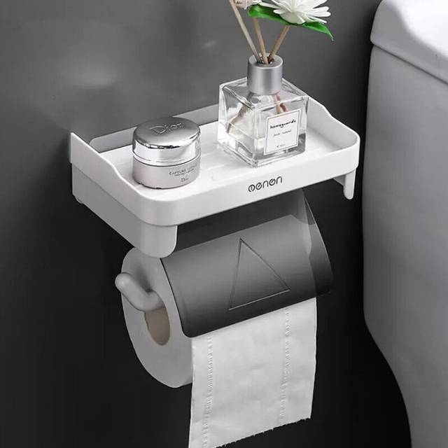 (a-Gray) Wall Mount Roll Paper Storage Rack Multi-function Toilet Paper Holder Bathroom Paper Holders Organizer Tray Bathroom Accessories
