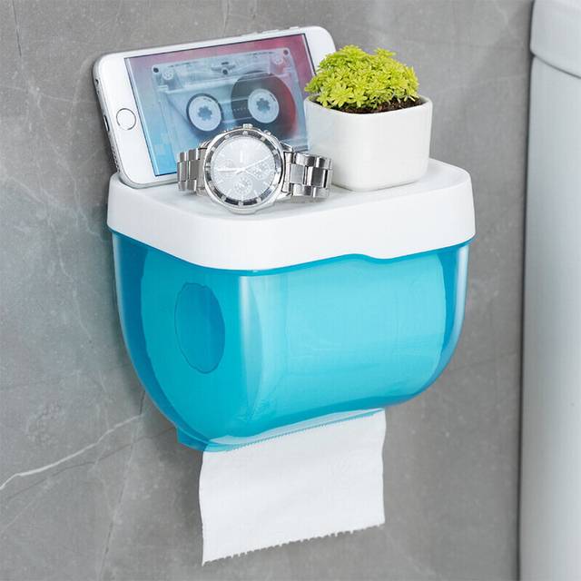 (a-Blue) Punch-free Toilet Paper Holder Box Waterproof Storage Toilet Paper Storage Rack Paper Towel Kitchen Bathroom Storage Box