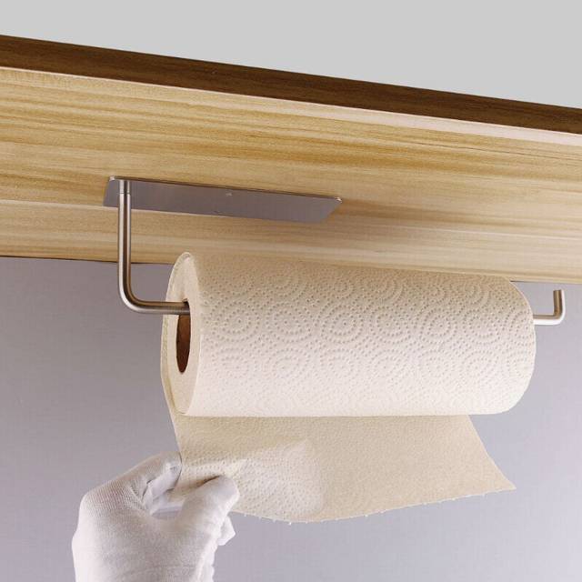 (a-Sliver A) Toilet Paper Holder 304 Stainless Steel Sliver Brushed Adhesive Wall Mounted Kitchen Paper Roll Shelf  Tissue Towel Hanger Rail