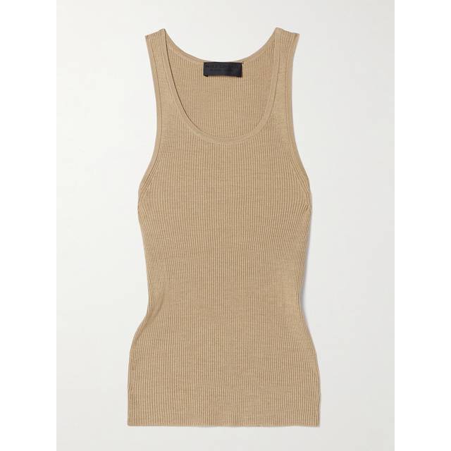 Lottie Scoop-Neck Tussah Silk Rib Tank Top - CAMEL - Large