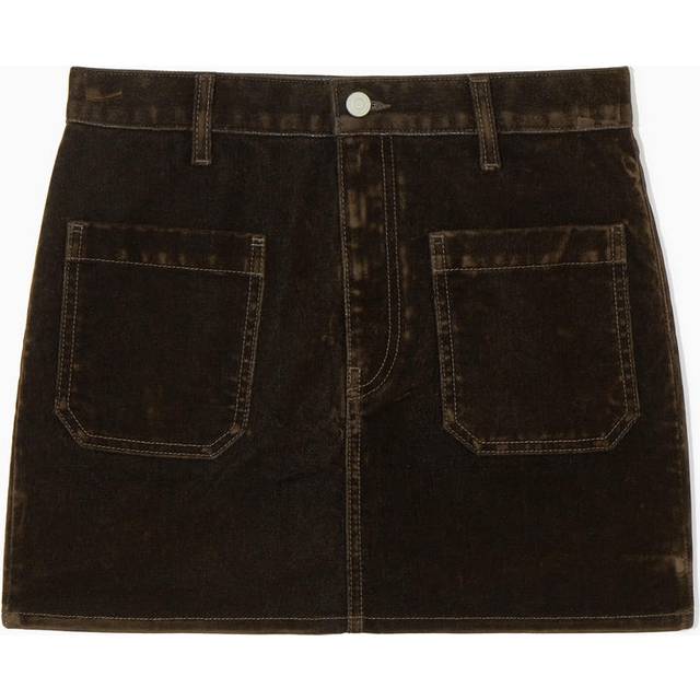 Flocked-Denim Mini Skirt - Brown - 42