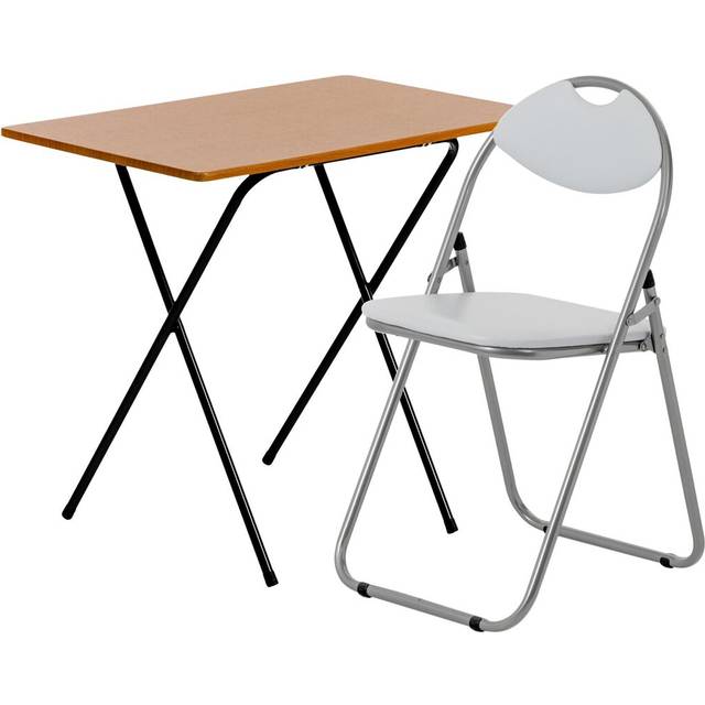 Harbour Housewares Wooden Folding Desk & Chair Set - Natural/White, Brown