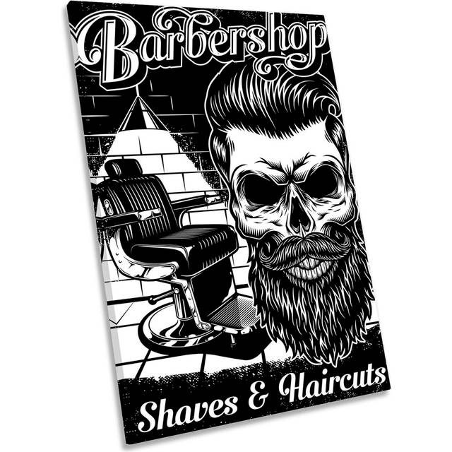 Barber Shop Shave Beard - Wrapped Canvas Graphic Art - White (61cm H x 40.6cm W x 2cm D)