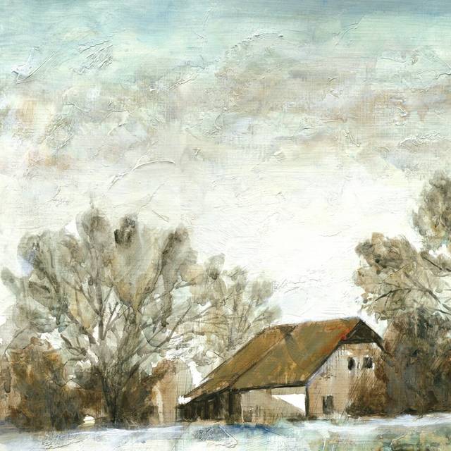Barn Scenery Hand Painted Sky - Wrapped Canvas Painting (51cm H x 51cm W)