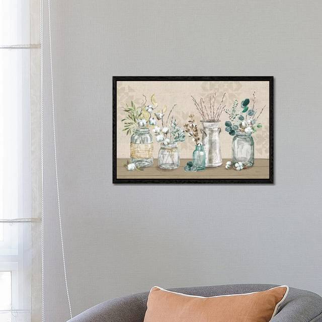 Cotton Bouquet I by Mary Urban - Graphic Art Print on Canvas - Black Framed (66.04 cm H x 45.72 cm W)