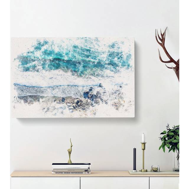 Stinson Beach in San Francisco Watercolour - Wrapped Canvas Graphic Art Print (50cm H x 76cm W x 3cm D)