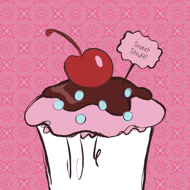 Cherry Cupcake - Wrapped Canvas Painting Print (76cm H x 76cm W x 3.8cm D)