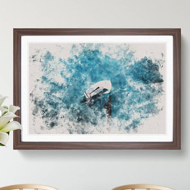 Scow Boat out Sailing Watercolour - Picture Frame Graphic Art - Walnut (48cm H x 65cm W x 2cm D)