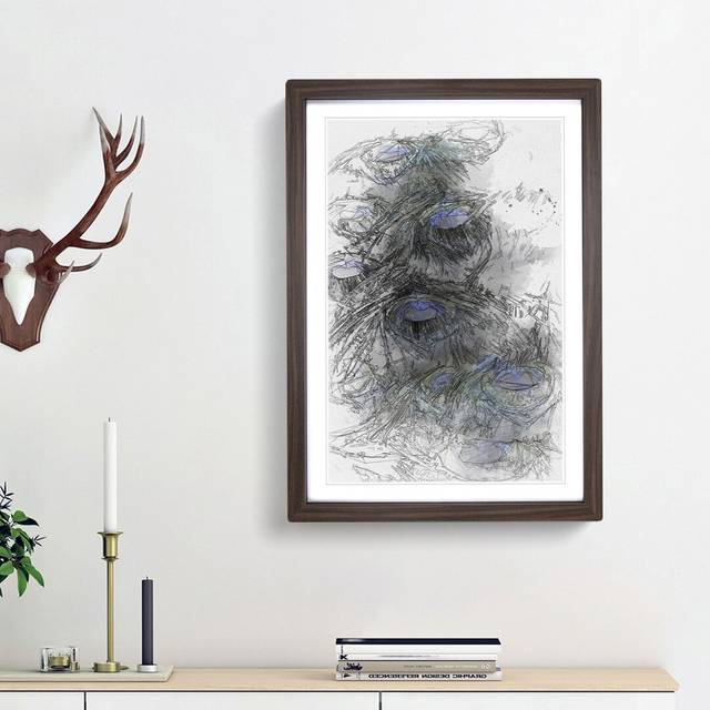 The Feathers of a Peacock in Abstract - Picture Frame Graphic Art Print - Walnut Framed (65cm H x 48cm W x 2cm D)
