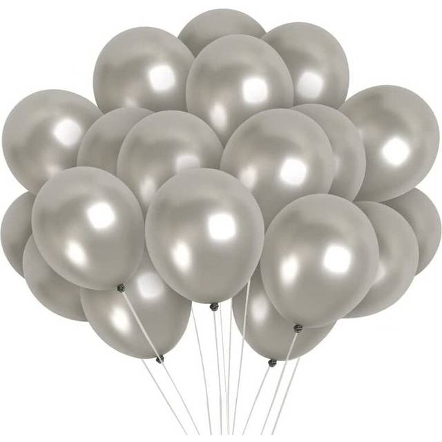 (SILVER, 25) 12Inch Metallic Balloons Shiny Helium Latex Decorative Chrome Party Balloons