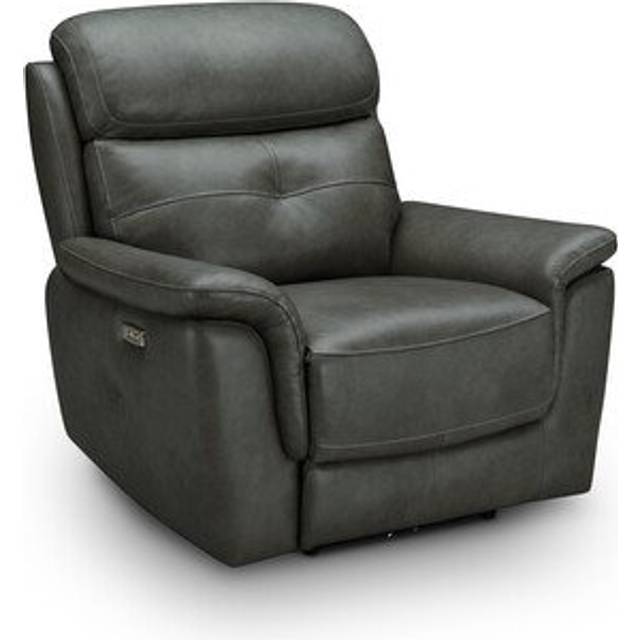 Virgo Lead Leather Sofas - Electric Recliner Armchair with Power Headrest - Iver Range - Oak Furnitureland