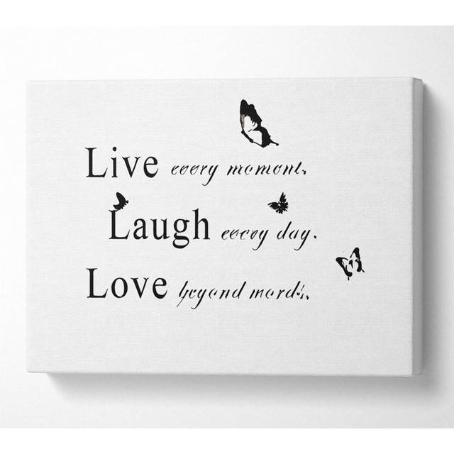 Love Quote Live Every Moment White - Wrapped Canvas Art Prints - Multicolour (50.8cm H x 81.3cm W x 10cm D)