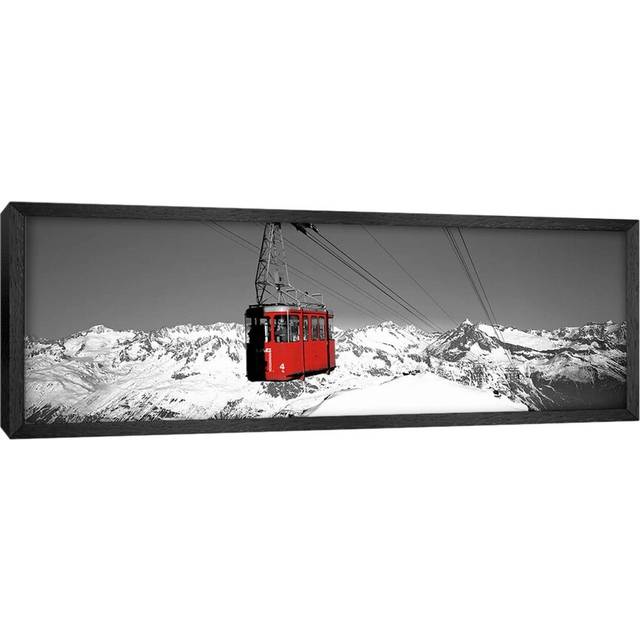 Cable Car Andermatt Switzerland Colour Pop - Panoramic Graphic Art Print on Canvas - Black Framed (121.92 cm H x 40.64 cm W x 4.445)