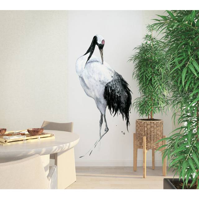 Amariyana Collection One Painted Crane Wall Mural 106Cm - Black;White (270cm L X 106cm W)